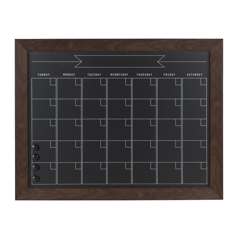 DesignOvation Beatrice Framed Magnetic Chalkboard Monthly Calendar - 29x23 - Walnut Brown