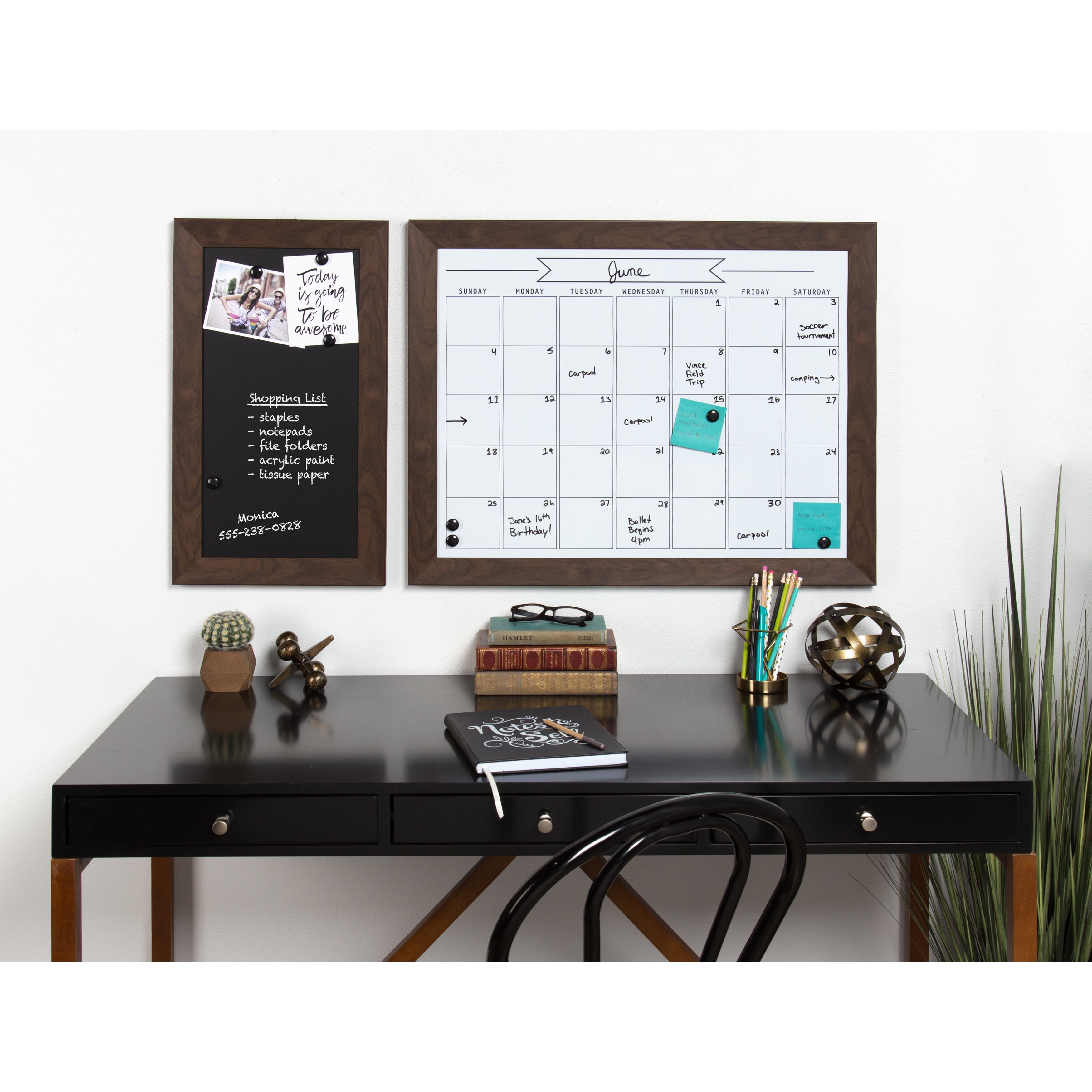 U Brands Magnetic Chalk Calendar Board 16 x 20 Rustic Wood Frame