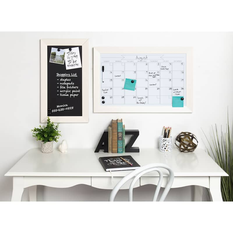 DesignOvation Beatrice Framed Magnetic Dry Erase Monthly Calendar - 27x18 - farmhouse white