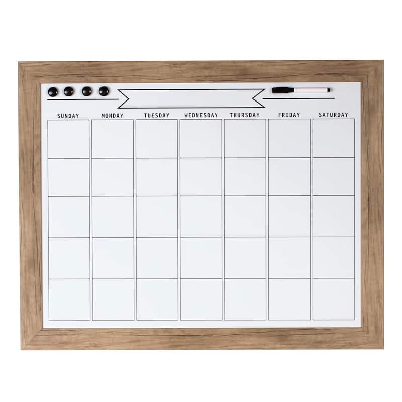 DesignOvation Beatrice Framed Magnetic Dry Erase Monthly Calendar - 29x23 - Rustic Brown