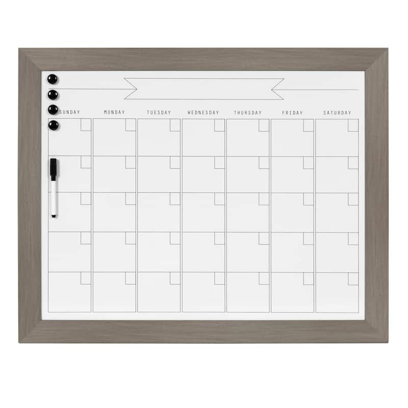 DesignOvation Beatrice Framed Magnetic Dry Erase Monthly Calendar - 29x23 - grey