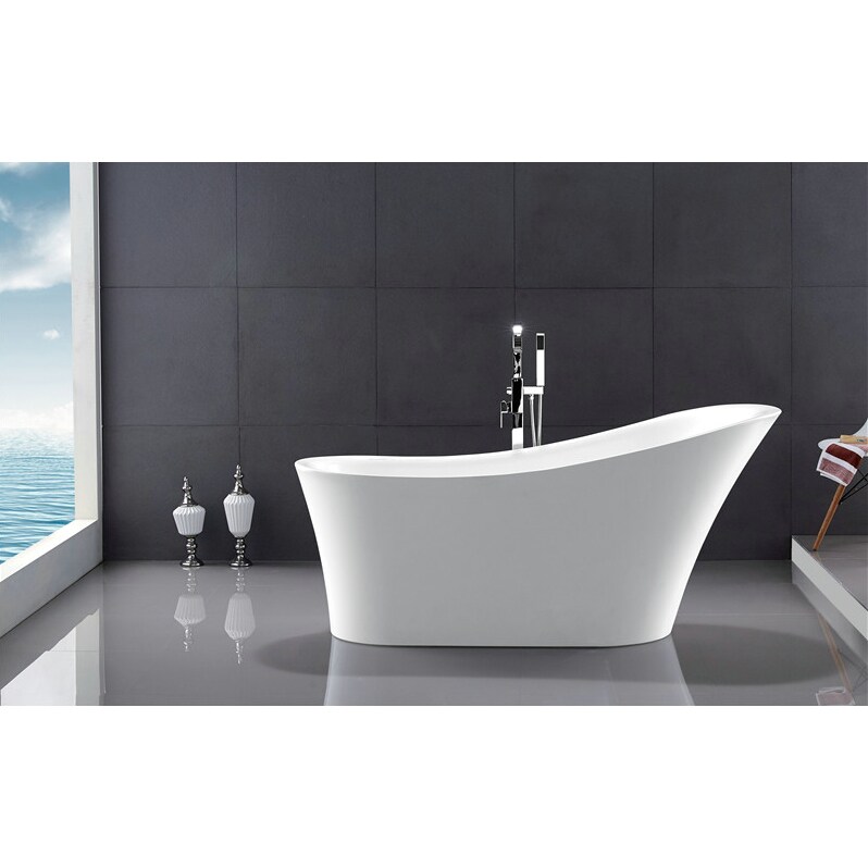 Shop White Acrylic 67inch Freestanding Slipper Bathtub Free Shipping