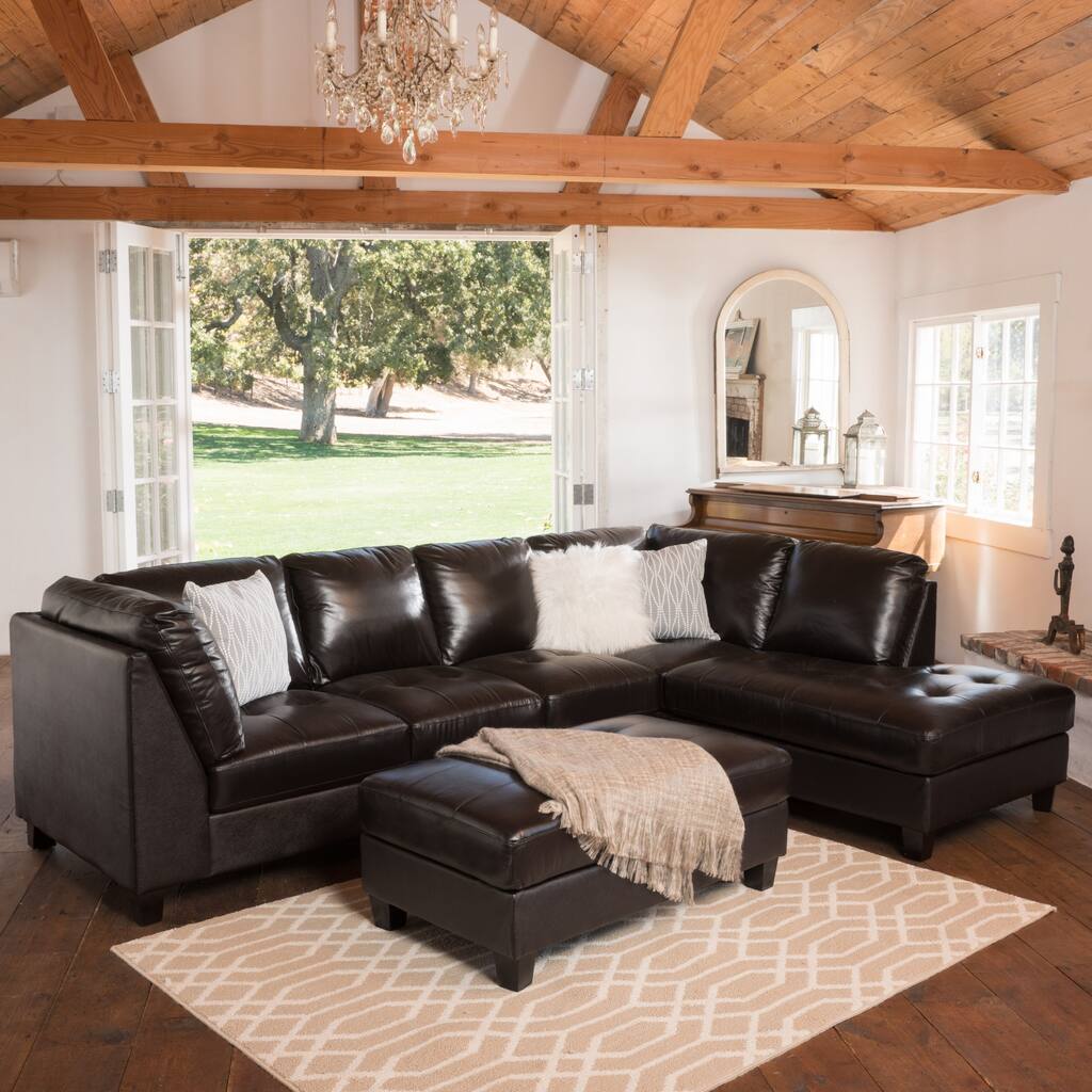 Hemnes 3-piece Tufted Leather Sectional Sofa Set by Christopher Knight Home