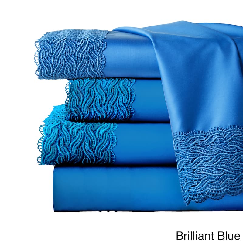 Porch & Den Gerda Deep Pocket Over-sized Cotton Lace Bed Sheet Set - Full - Brilliant Blue