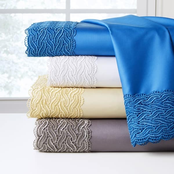 Porch & Den Gerda Deep Pocket Oversized Cotton Lace Bed Sheet Set On
