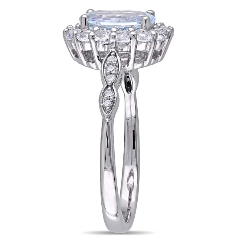 Miadora 14k White Gold Oval-cut Aquamarine White Topaz and Diamond Accent Halo Engagement Ring