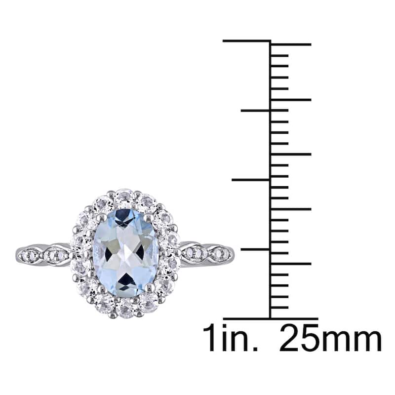 Miadora 14k White Gold Oval-cut Aquamarine White Topaz and Diamond Accent Halo Engagement Ring