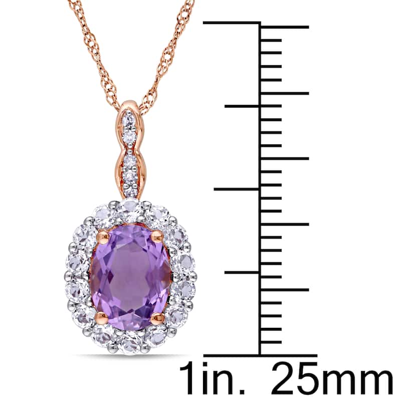Miadora 14k Rose Gold Oval-cut Amethyst White Topaz and Diamond Accent Halo Necklace - Purple