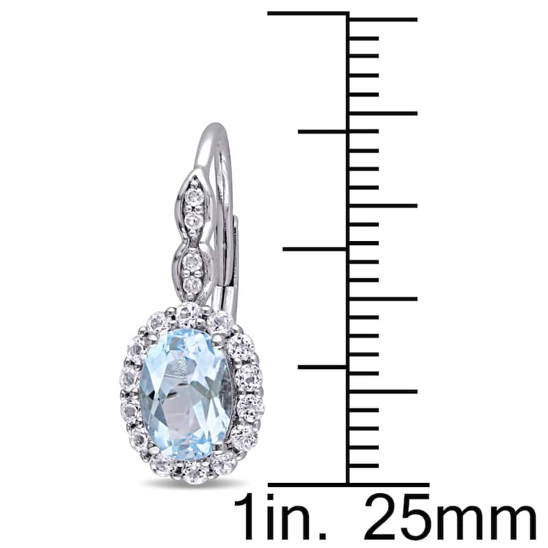 Miadora 14k White Gold Oval-cut Sky Blue Topaz White Topaz and Diamond Accent Halo Leverback Earrings