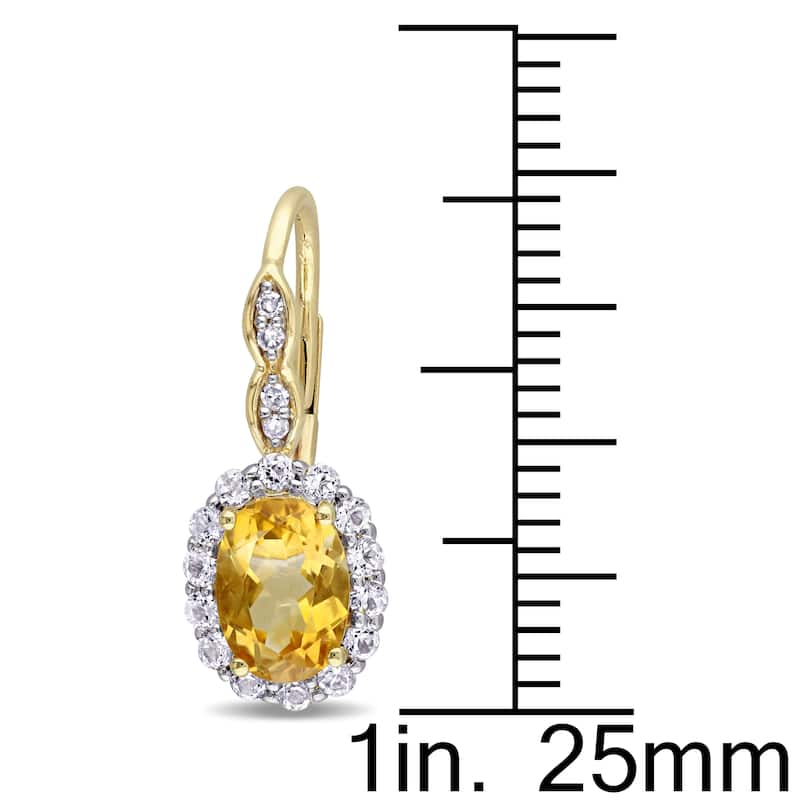 Miadora 14k Yellow Gold Oval-cut Citrine White Topaz and Diamond Accent Halo Leverback Earrings
