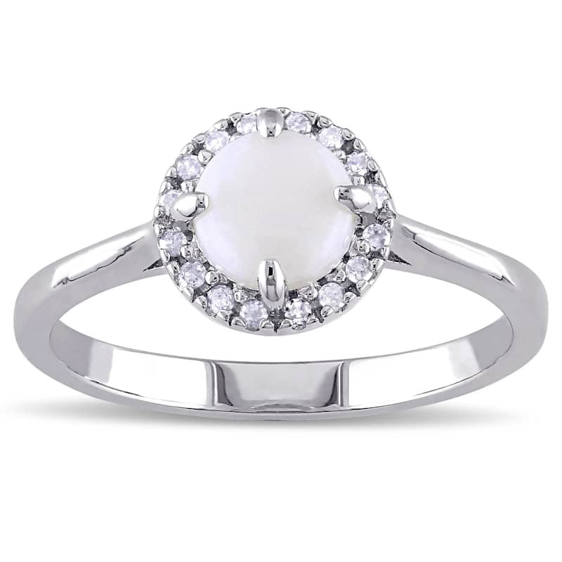 Miadora Sterling Silver Opal and 1/10ct TDW Diamond Halo Ring (G-H, I2-I3)