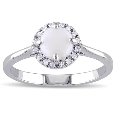 Miadora Sterling Silver Opal and 1/10ct TDW Diamond Halo Ring (G-H, I2-I3)