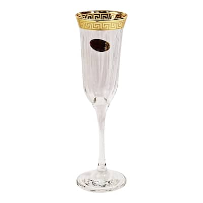 Lorren Home Trend Gold Banded Flute Goblets Fendi Design (Set of 6)