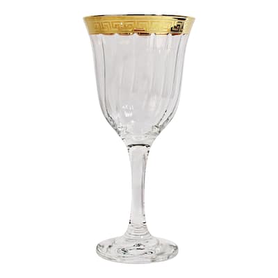 Fendi Design Red Wine Goblets with 24k Gold Bands (Pack of 6)