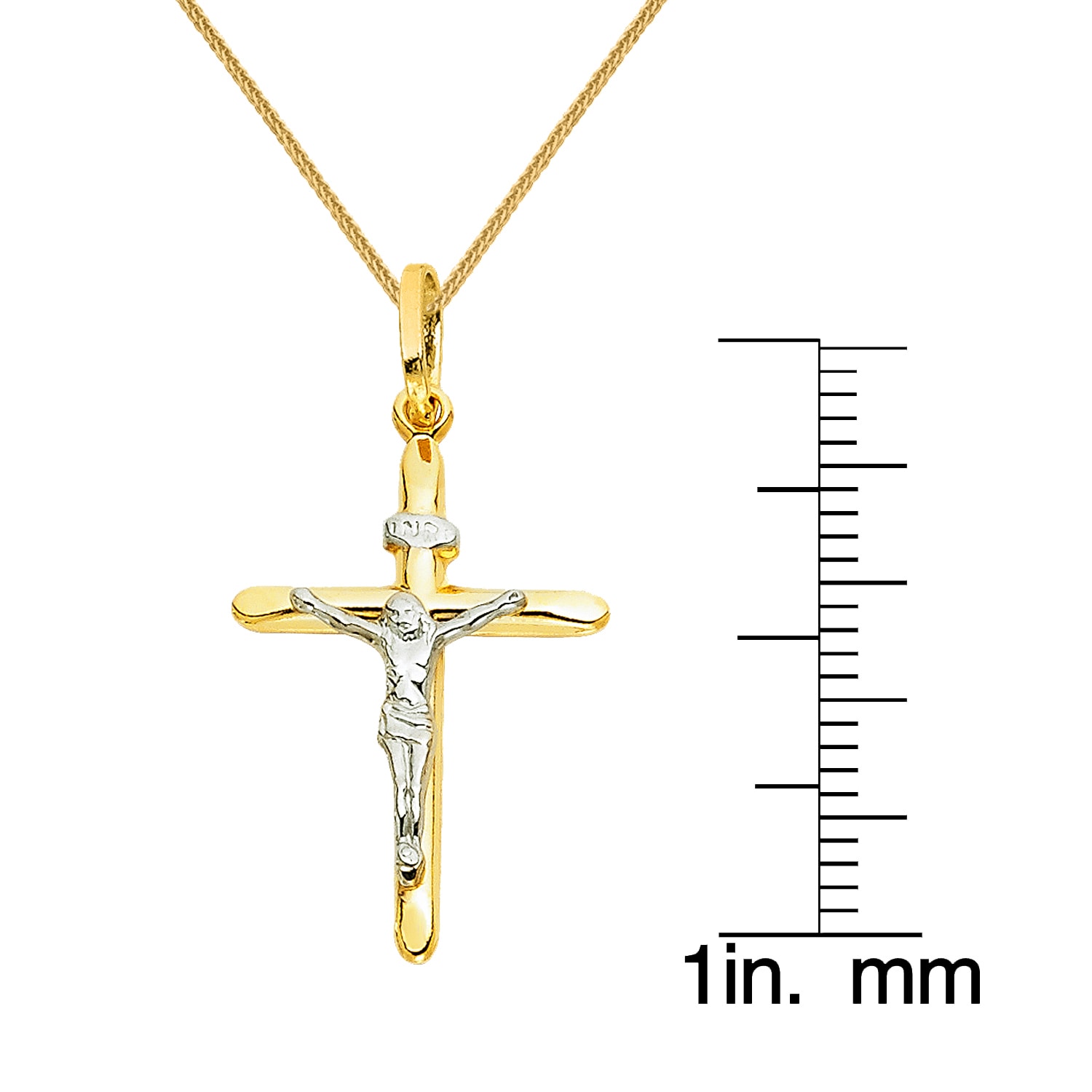 14KT Two Colored Gold Jesus Crucifix Charm Religious Cross 2 Tone 1inch Pendant