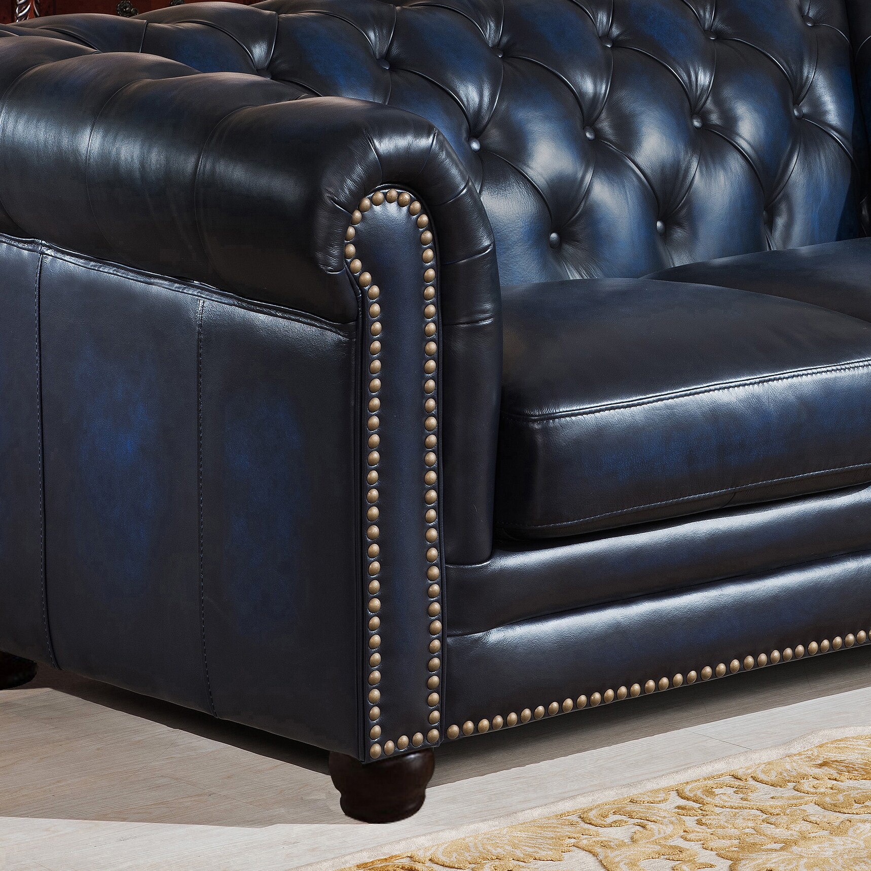 Nebraska Navy Blue Genuine Hand-Rubbed Leather Chesterfield Sofa and  Loveseat Set - Overstock - 12271168, image size:1718x1718