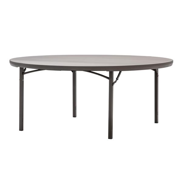 COSCO Commercial 72 inch Round Heavy Duty Blow Mold Brown Folding Table