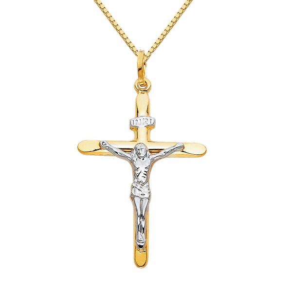 Shop 14k Two-tone Solid Gold 1 1/2-inch Crucifix Religious Pendant and ...