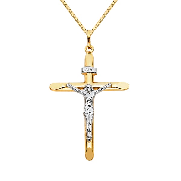 Shop 14k Two-tone Solid Gold 1 9/13-inch Crucifix Religious Pendant and ...