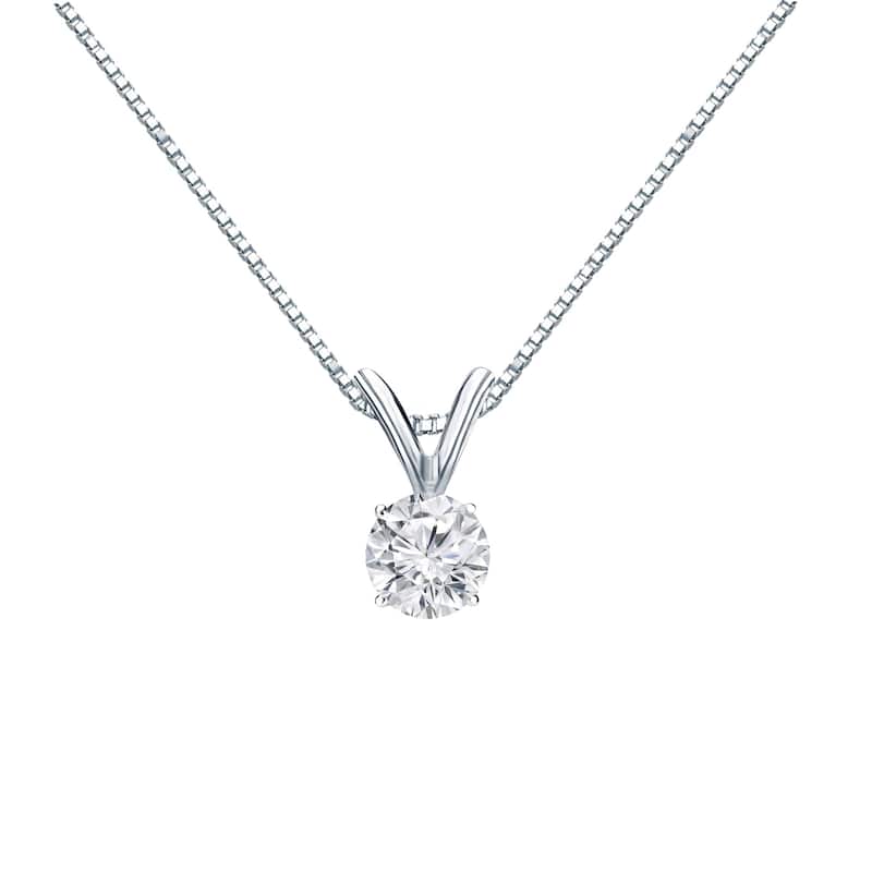 Auriya 18k Gold 1/4ct TDW Round Cut Diamond 4-Prong Solitaire Necklace (H-I, VS1-VS2) - White