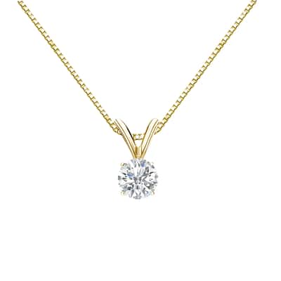 Auriya 18k Gold 1/4ct TDW Round Cut Diamond 4-Prong Solitaire Necklace (H-I, SI1-SI2)