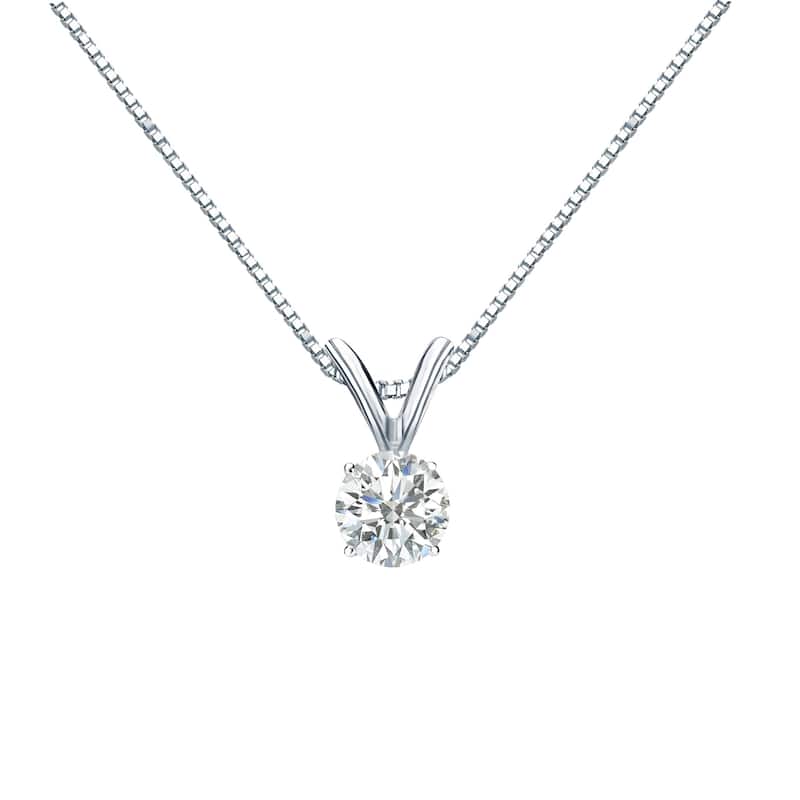 Auriya 18k Gold 1/4ct TDW Round Cut Diamond 4-Prong Solitaire Necklace (H-I, SI1-SI2) - White