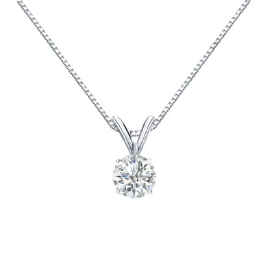 Auriya 18k Gold 1/3ct TDW Round-Cut Diamond 4-Prong Solitaire Necklace (H-I, SI1-SI2)
