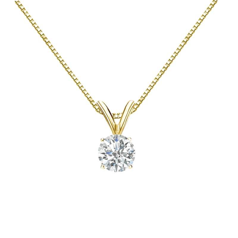 Auriya 18k Gold 1/3ct TDW Round-Cut Diamond 4-Prong Solitaire Necklace (H-I, SI1-SI2)
