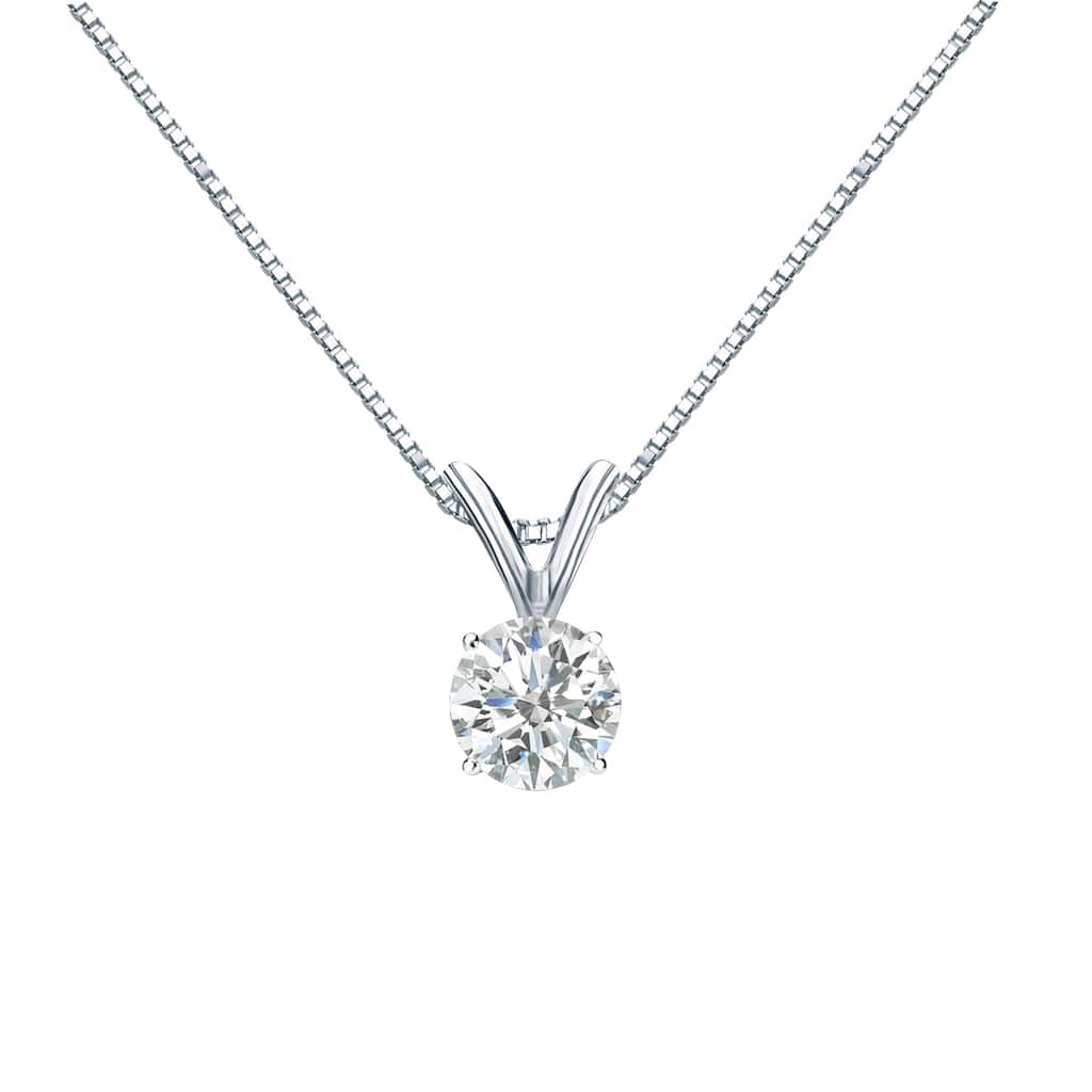 Auriya 18k Gold 1/3ct TDW Round-Cut Diamond 4-Prong Solitaire Necklace (H-I, SI1-SI2)