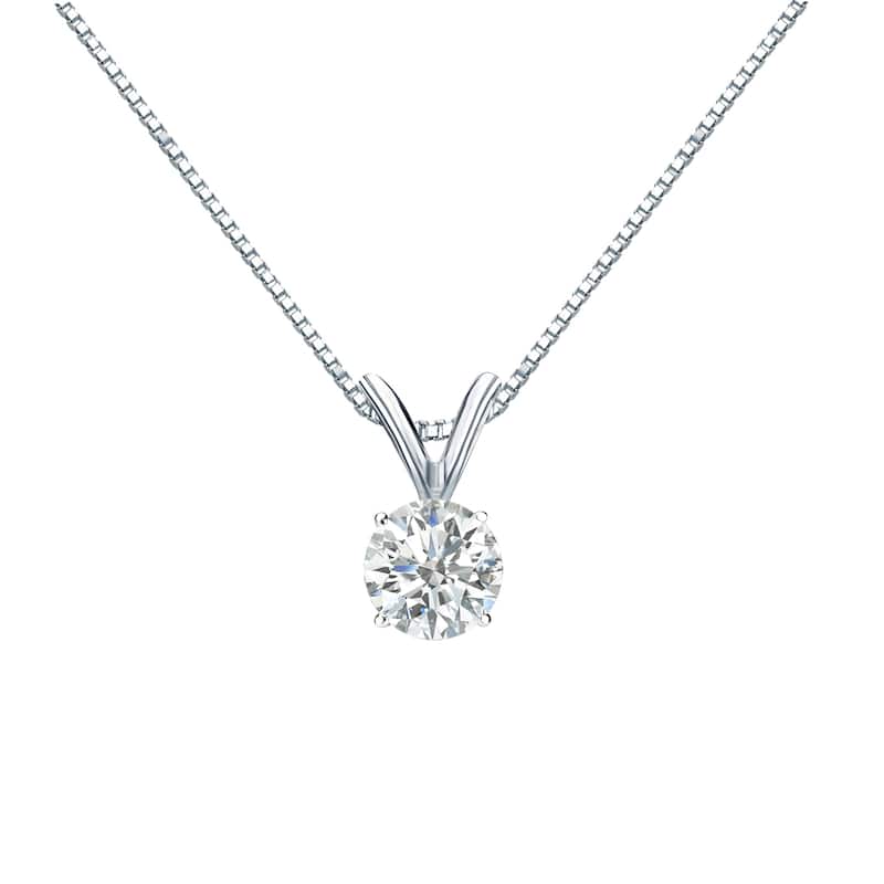 Auriya 18k Gold 1/3ct TDW Round-Cut Diamond 4-Prong Solitaire Necklace (H-I, SI1-SI2)