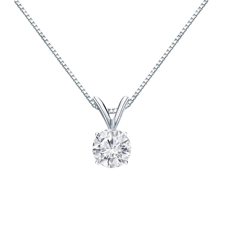 Auriya 18k Gold 1/2ct TDW Round Diamond Solitaire Necklace (H-I, VS1-VS2) - White