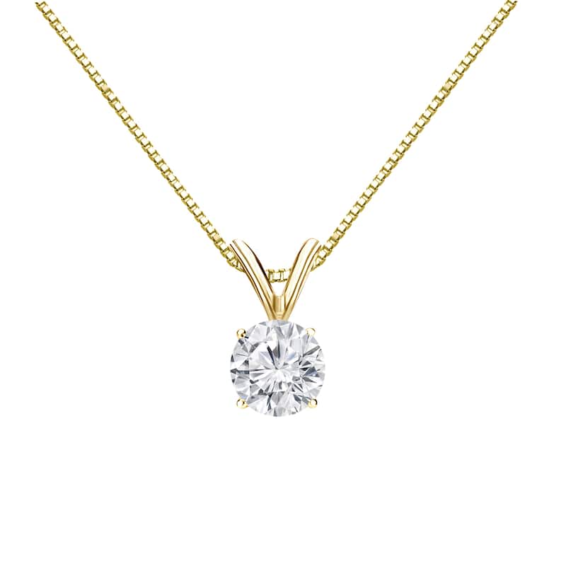 Auriya 18k Gold 1/2ct TDW Round Diamond Solitaire Necklace (H-I, VS1-VS2) - Yellow