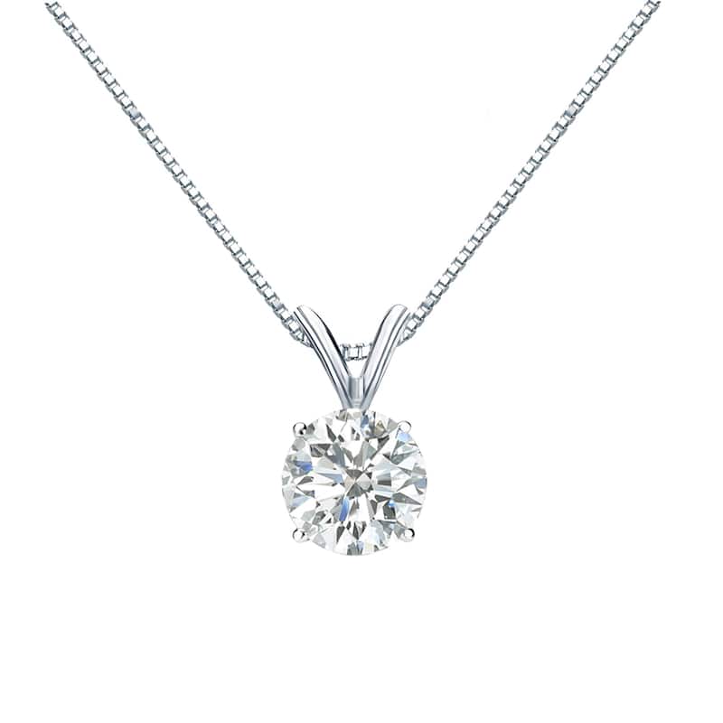 Auriya 3/4ctw Round Solitaire Diamond Necklace 18k Gold (H-I, SI1-SI2)
