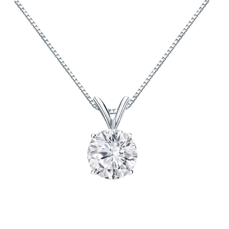 Auriya 1ctw Round Solitaire Diamond Necklace 18k Gold (H-I, VS1-VS2) - White