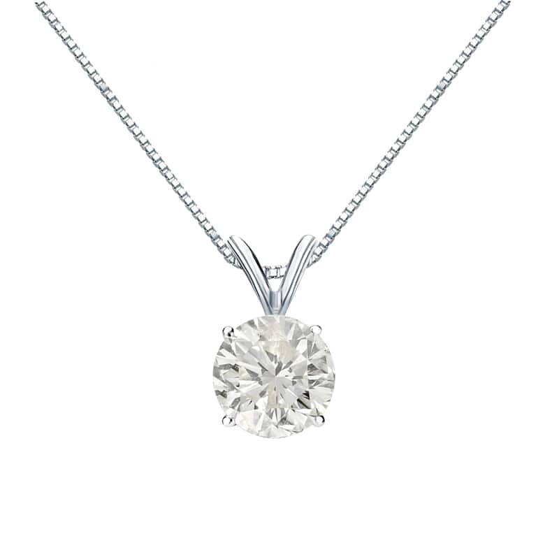 Auriya 18k Gold 1ct TDW Round Diamond Solitaire Necklace (J-K, I1-I2) - White