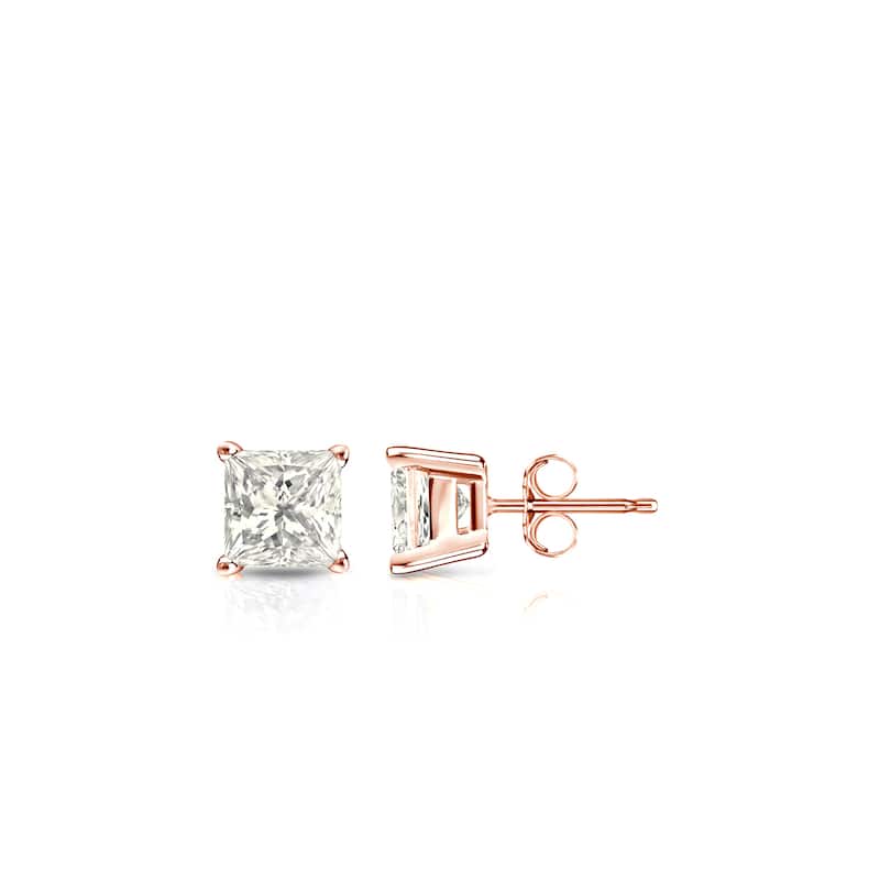 Auriya 14k Gold 1/3ctw Princess-cut Diamond Stud Earrings (J-K, I2-I3) - Rose