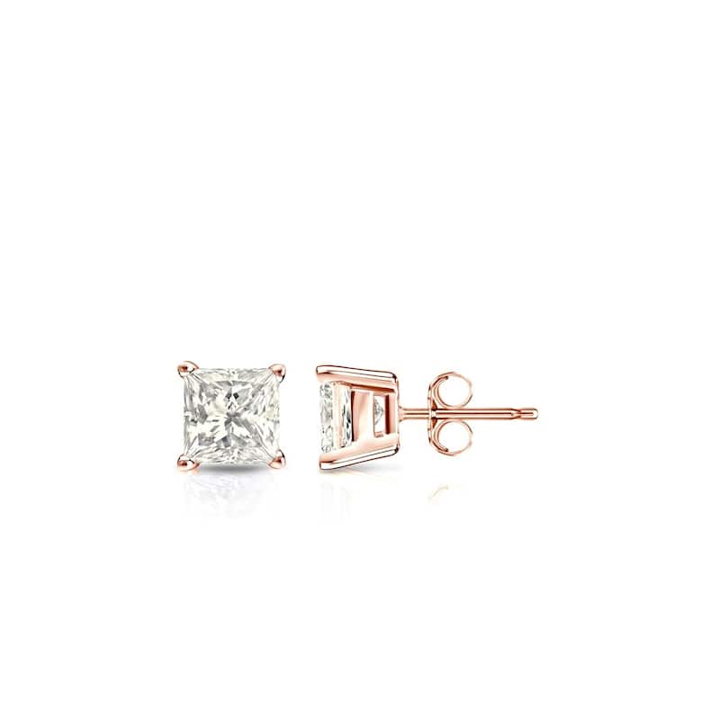 Auriya 14k Gold 1/3ctw Princess-cut Diamond Stud Earrings (J-K, I2-I3)