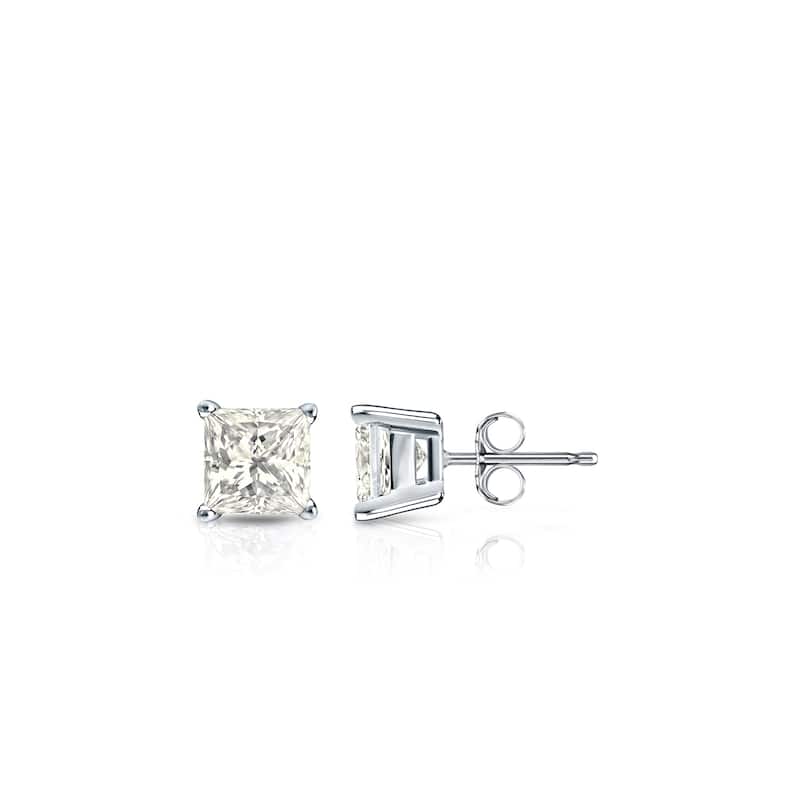 Auriya 14k Gold 1/3ctw Princess-cut Diamond Stud Earrings (J-K, I2-I3) - White