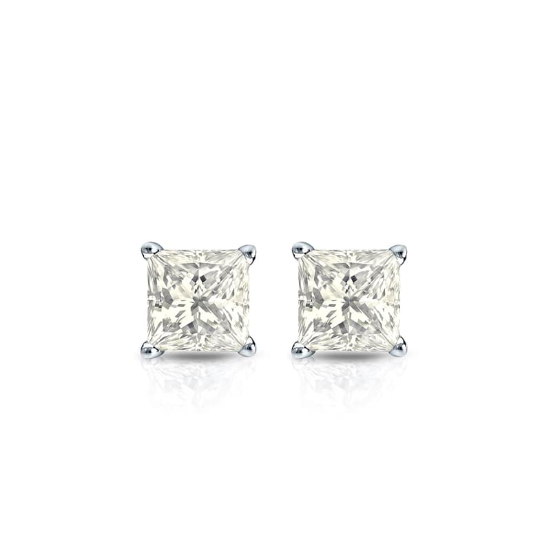 Auriya 14k Gold 1/3ctw Princess-cut Diamond Stud Earrings (J-K, I2-I3)