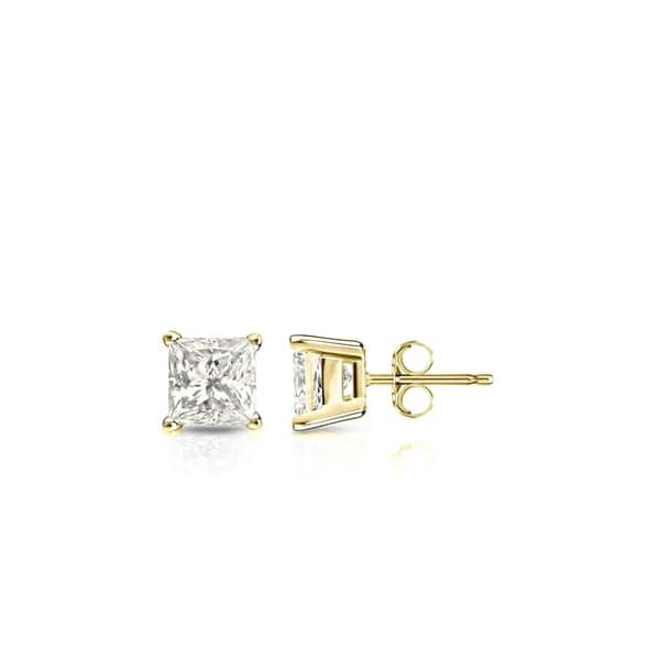 14k White Gold Square Halo Design Diamond Stud Earring