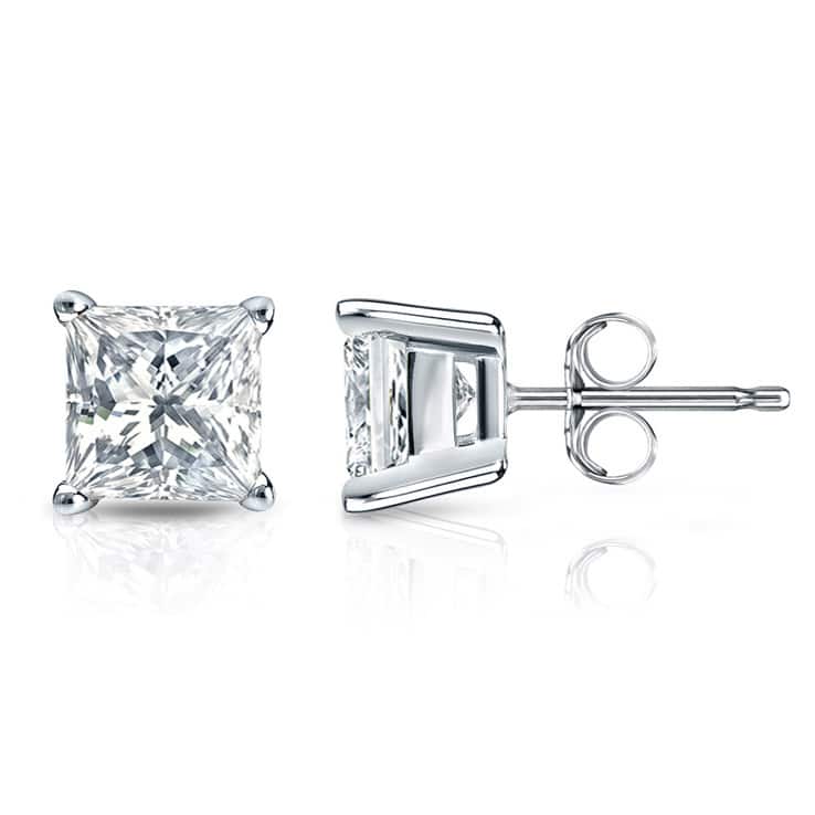 Auriya 14k Gold 1/4ctw Princess-cut Diamond Stud Earrings (I-J, SI2-SI3) - White