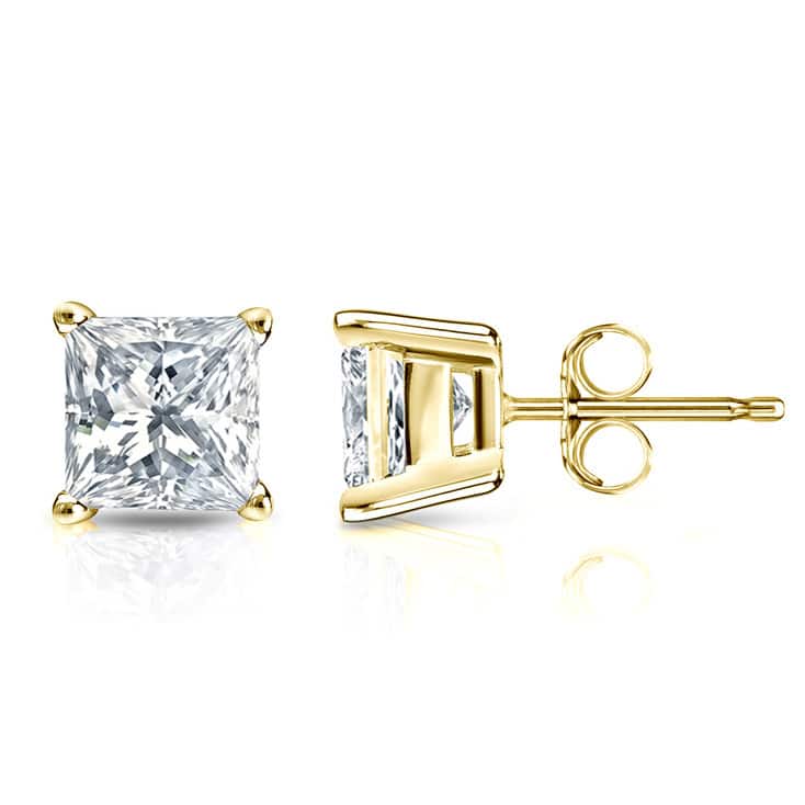 Auriya 14k Gold 1/4ctw Princess-cut Diamond Stud Earrings (I-J, SI2-SI3) - Yellow
