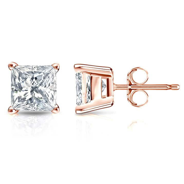 Auriya 14k Gold 1/4ctw Princess-cut Diamond Stud Earrings (I-J, SI2-SI3) - Rose