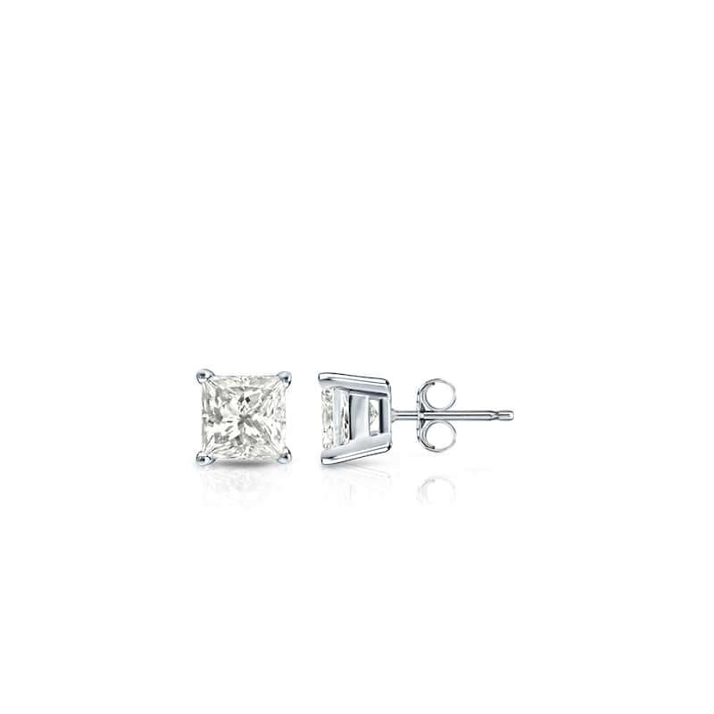 Auriya 14k Gold 1/4ctw Princess-cut Diamond Stud Earrings (I-J, I1-I2)