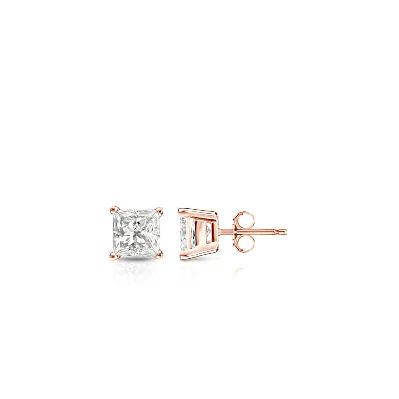 Auriya 14k Gold 1/4ctw Princess-cut Diamond Stud Earrings (I-J, I1-I2)