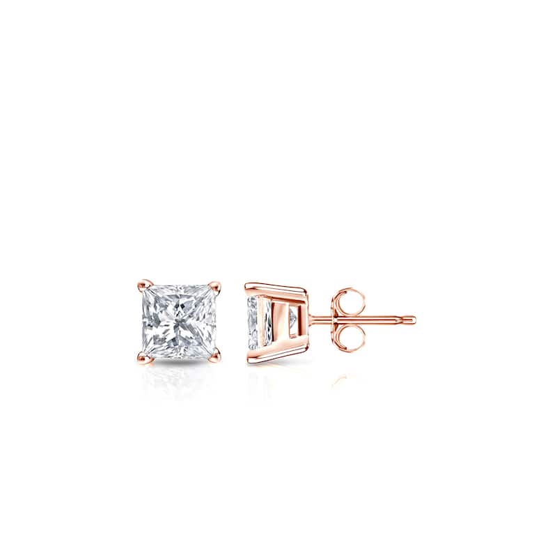 Auriya 14k Gold 1/3ctw Princess-cut Diamond Stud Earrings (H-I, SI1-SI2)
