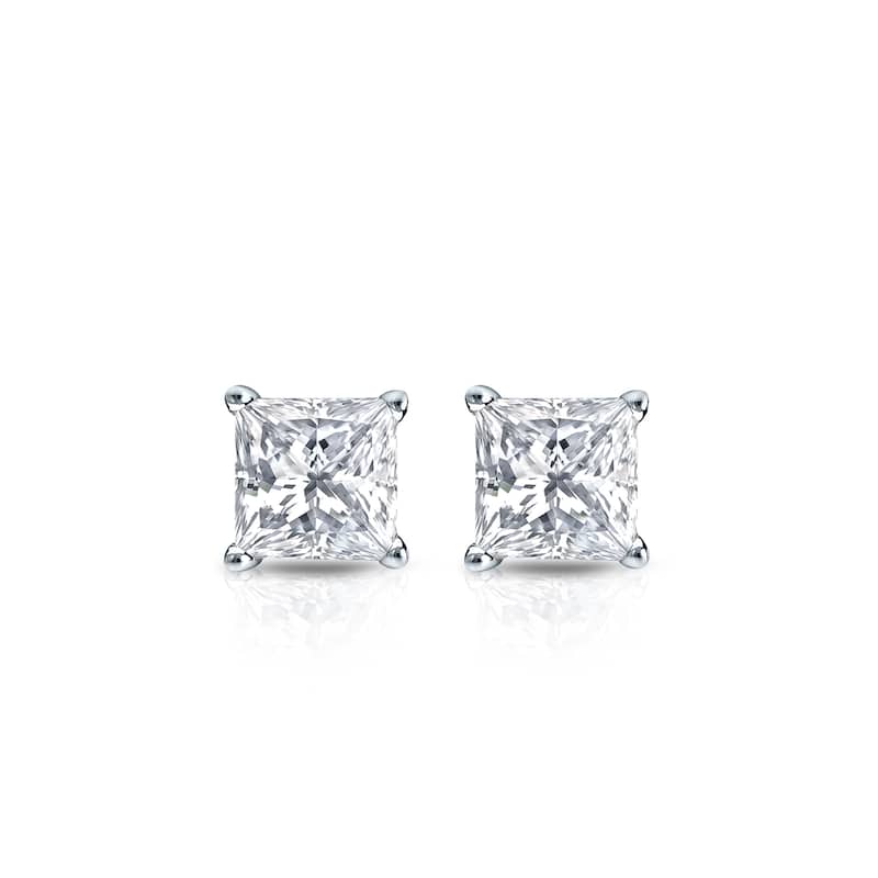 Auriya 14k Gold 1/3ctw Princess-cut Diamond Stud Earrings (H-I, SI1-SI2)