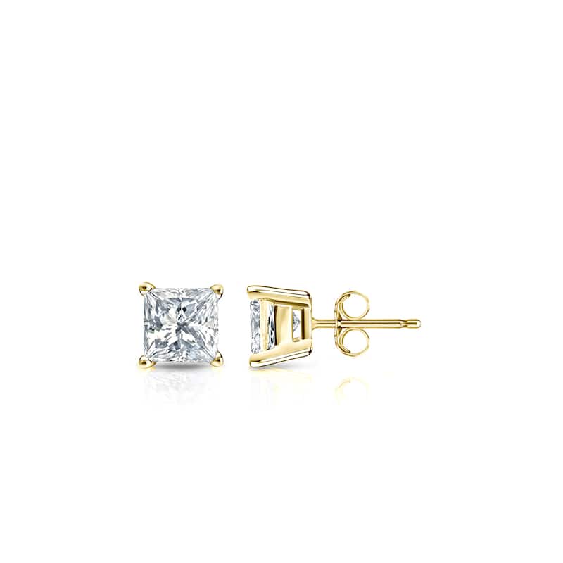 Auriya 14k Gold 1/3ctw Princess-cut Diamond Stud Earrings