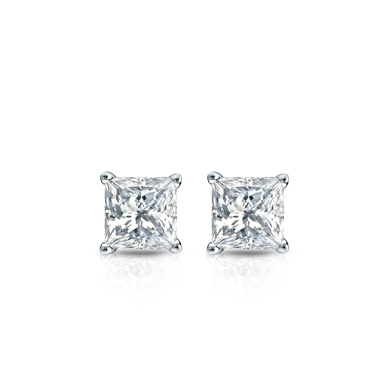 Auriya 14k Gold 1/3ctw Princess-cut Diamond Stud Earrings