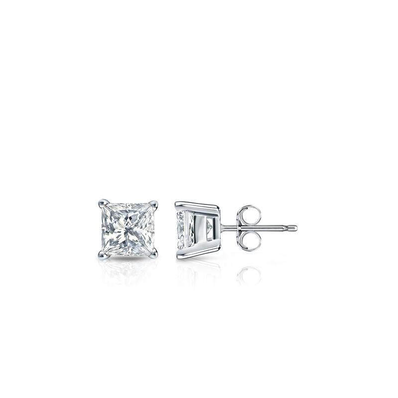 Auriya 14k Gold 1/3ctw Princess-cut Diamond Stud Earrings